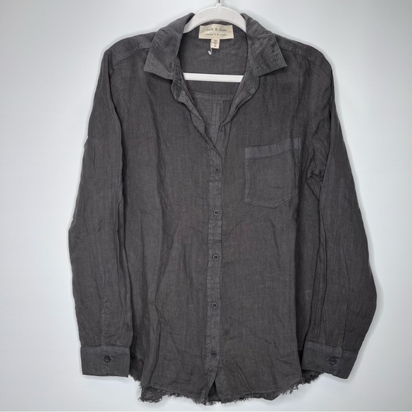 Cloth & Stone 100% Linen Gray Button Down Shirt Raw hem Size Small - Picture 1 of 8